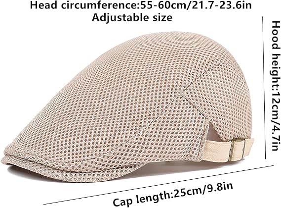 DIYDECAL Mens Breathable Mesh Summer Hat Adjustable Newsboy Beret Ivy Cap Cabbie Flat Cap