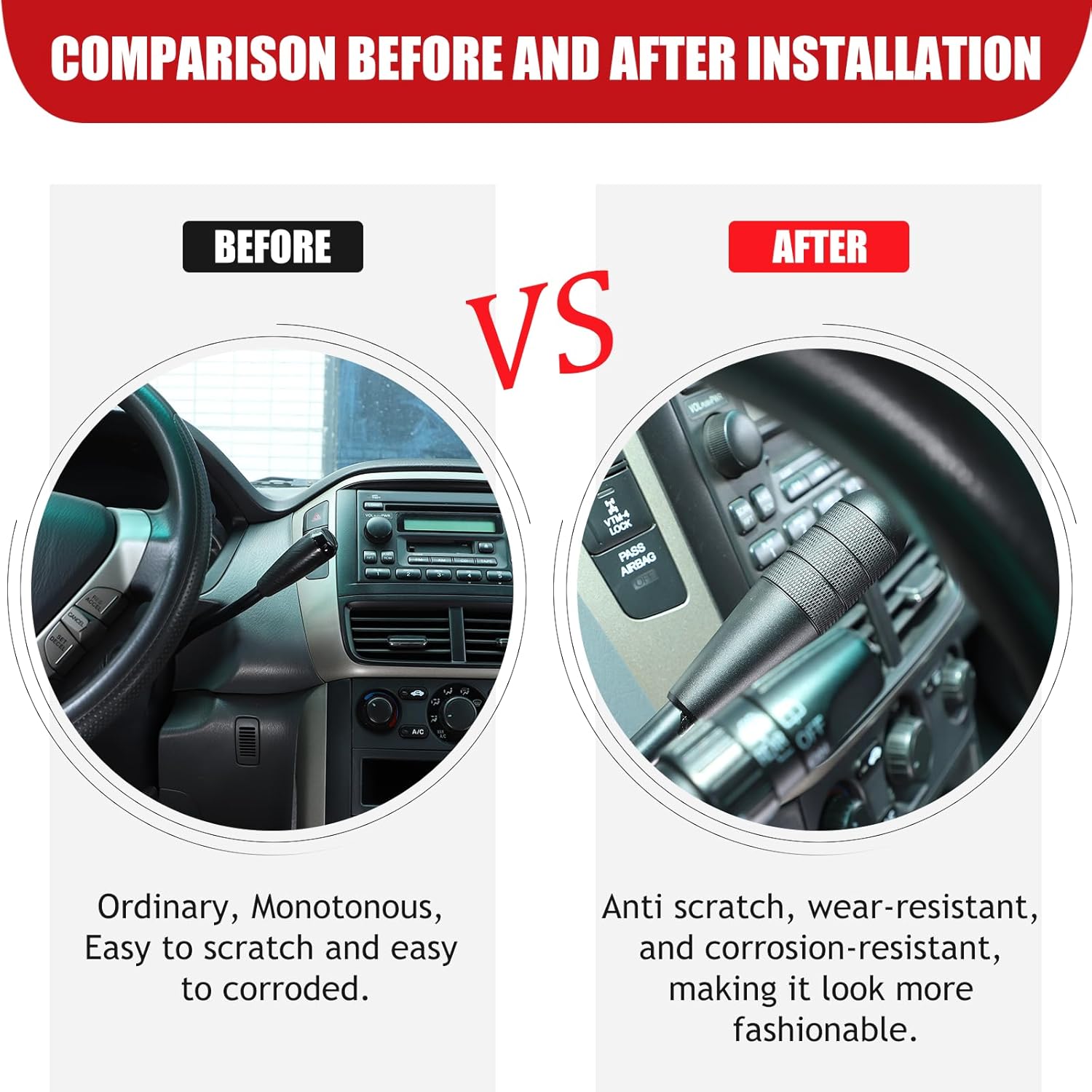 Shift Knob Replacement Compatible with Honda Pilot 2003-2008 - Textured Aluminum Gear Shift Handle with Enhanced Grip - Honda Pilot Interior Accessories (Black)