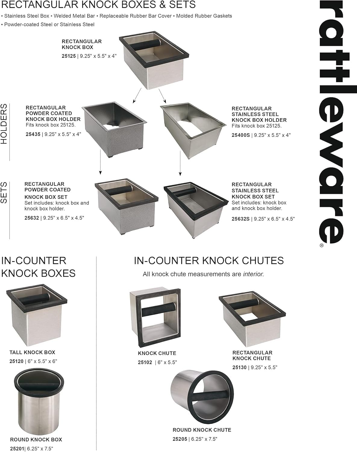 Rattleware Stainless Steel Knock Box – Heavy-Duty Espresso Puck Disposal Bin with Welded Rubber Bar – Perfect for Coffee Bar Accessories, Cafe, Restaurant, or Home Use (9" x 5.5" x 4")