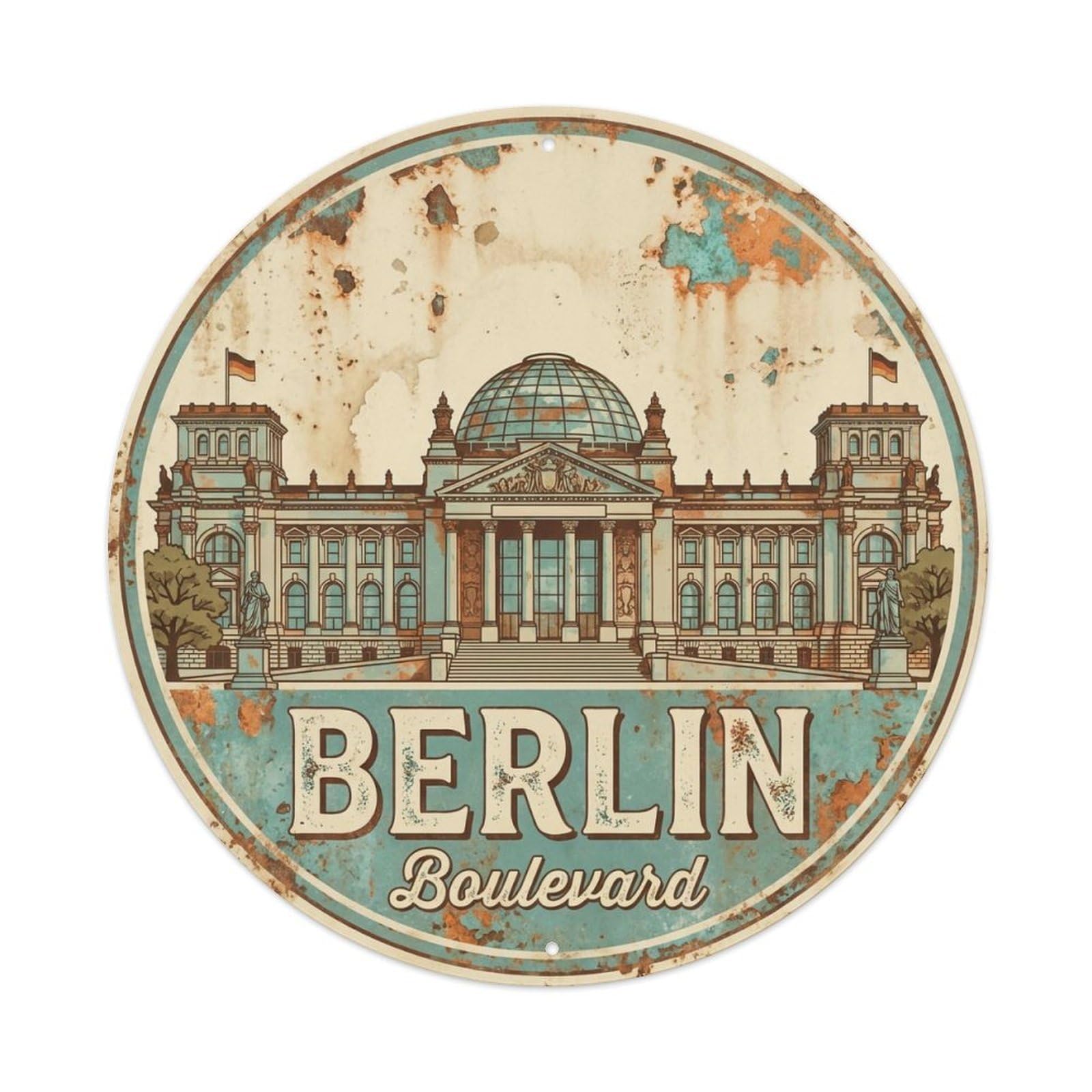 Yrnq 8X8inch Vintage Style Vintage Travel Berlin Germany Avenue Metal Tin Sign
