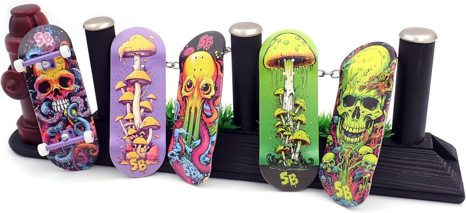 SPITBOARDS® 34mm Fingerboard Deck - Real Wood (5-Layers) Classic Popsicle Street Shape - Size: 34 x 96 mm - Single Graphic Deck (Real Wear) - Optimized Concave - Cave Skull