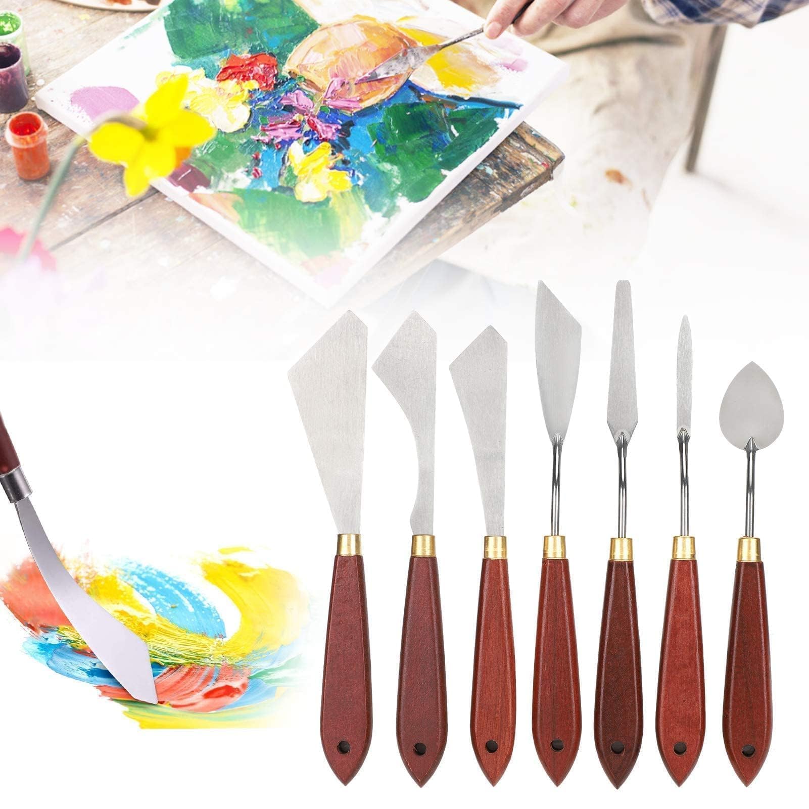 7Pcs Set di spatola pittura, spatola per pittura in acciaio inossidabile, raschietto per miscelazione pittura, per arte e pittura a olio, acrilica