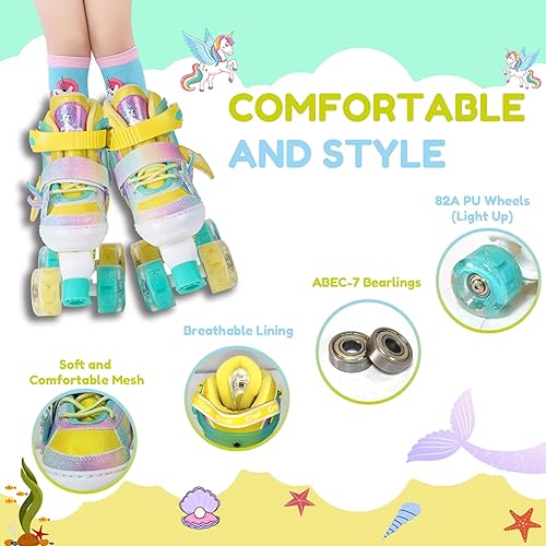 Miniatura 4 de Girls Roller Skates for Kids Ages 3-12 Adjustable Light Up Roller Skates for Toddlers Beginners Boys Unicorn Mermaid Rainbow Gift for Indoor Outdoor
