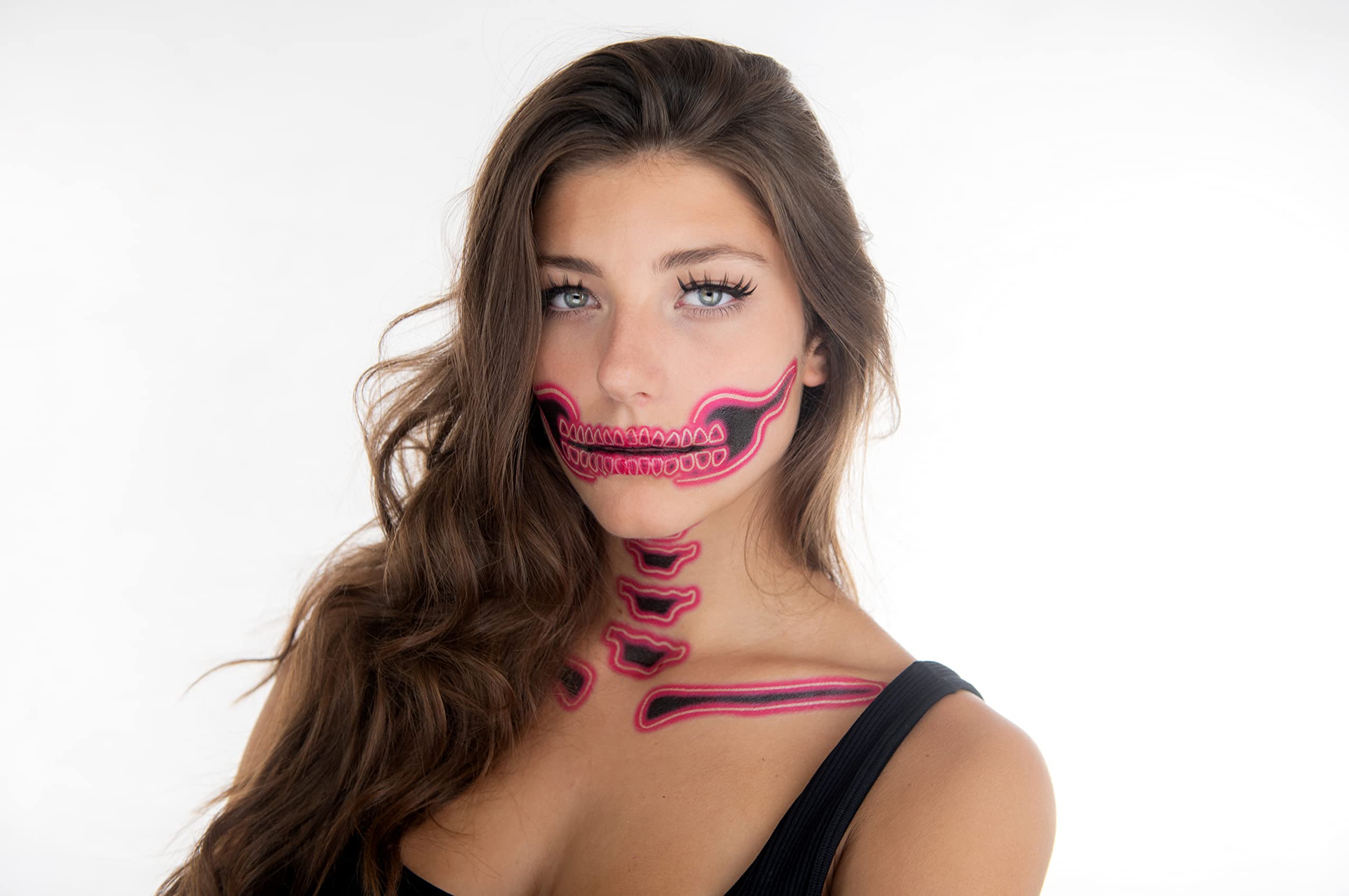 TATTOOCREW 2 x Halloween Tattoos Skull Neon Skull for the Face Hand-Drawn in Germany, Face Tattoo Set Creepy - Image 2