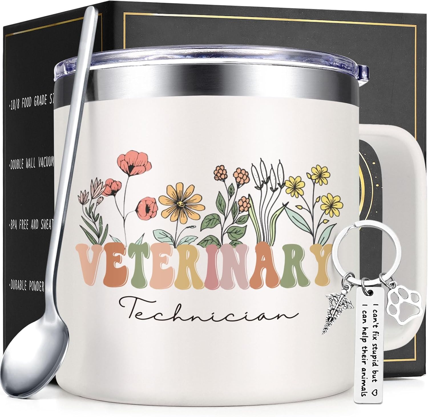 Lifecapido Vet Tech Gifts, Veterinary Technician 14oz Coffee Mug with Keychain, Vet Tech Week Christmas Birthday Gifts for Veterinarian Veterinary Technologists, Creamy