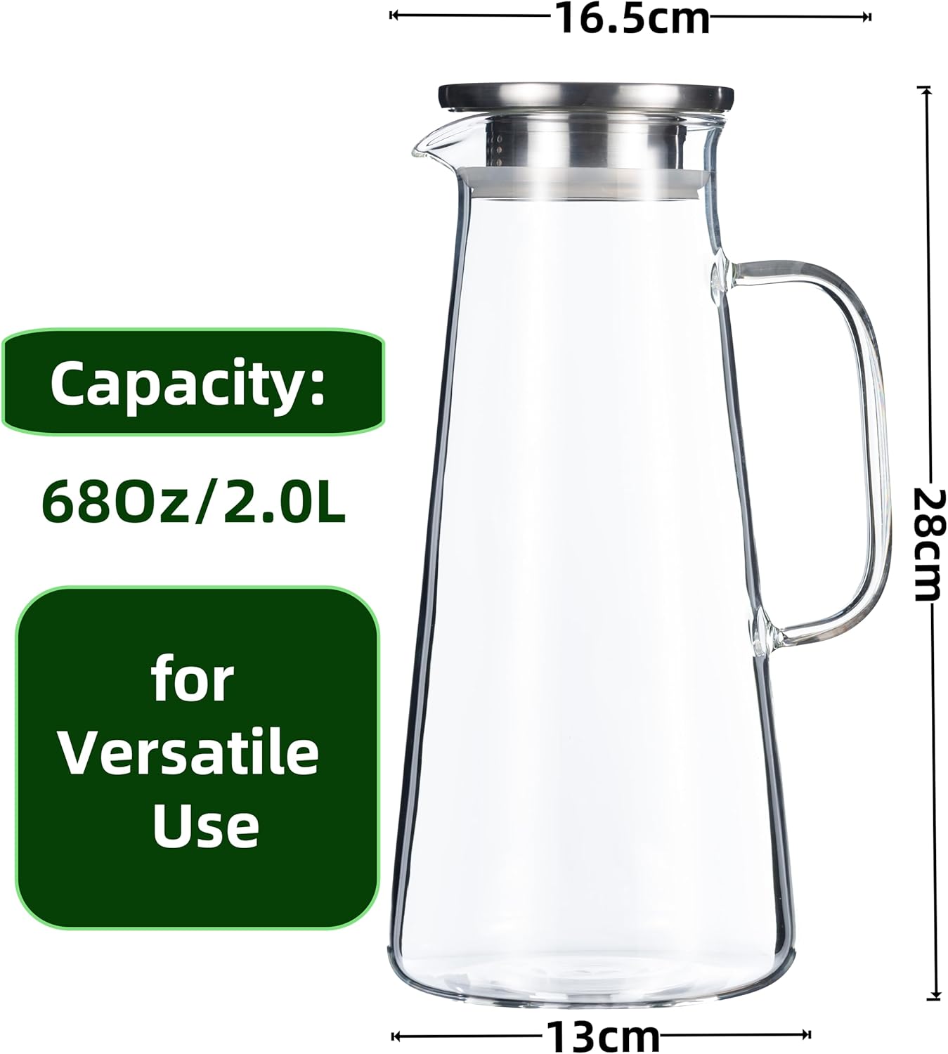 Karafu 68 Oz/2 Liter Pitcher, Glass Pitcher with Lid, Easy Clean and Heat Resistance Borosilicate Glass Jug for Hot or Cold Water, Milk, Ice Tea and Juice Beverage - Image 3
