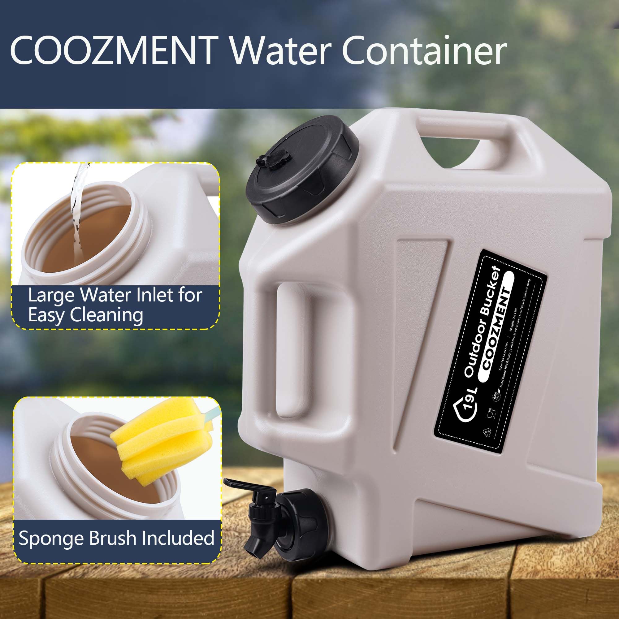 COOZMENT Tragbarer Wasserbehälter mit Zapfhahn, BPA-freier Wasserkrug, Weißwassertank, multifunktionaler Wasserspeicherbehälter für Camping, Outdoor, Wandern, Notfallstroage