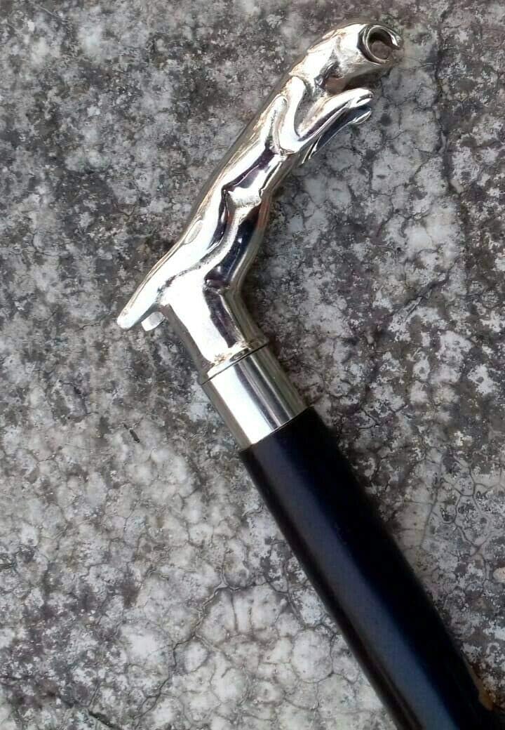 Brass Jaguar Head Handle Walking Stick Vintage Antique Foldable Wooden Walking Stick Cane Brass Nautical Walking Stick Gift for Senior by Maa Vaishno Nautical Store : Clothing, Shoes & Jewelry