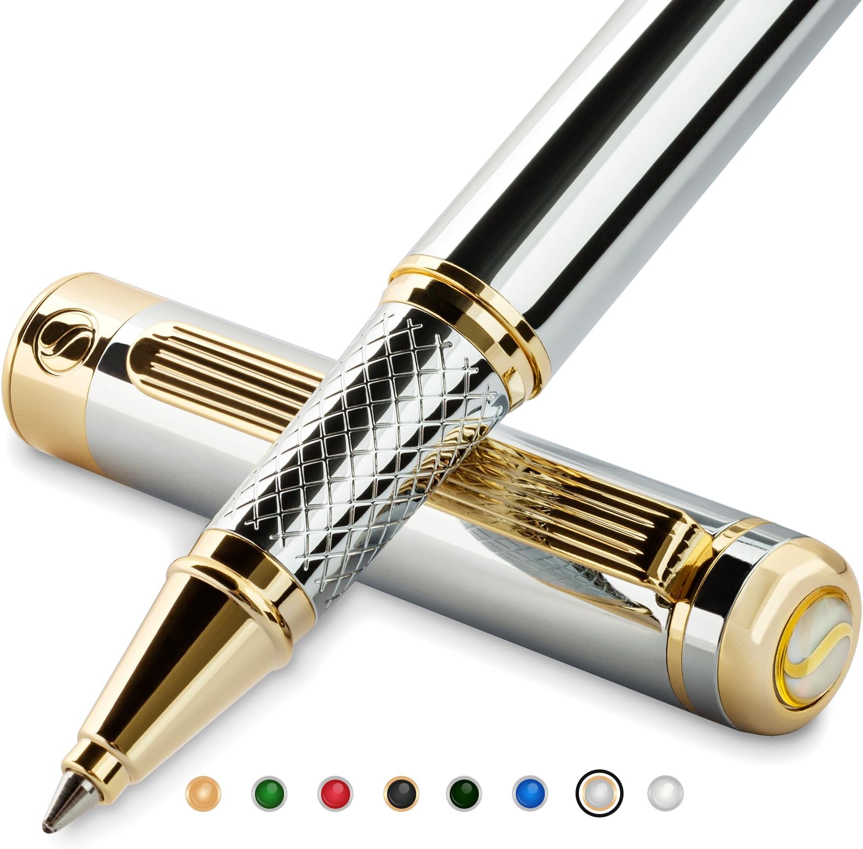 Scriveiner Silver Chrome Rollerball Pen Stunning Luxury Pen with 24K