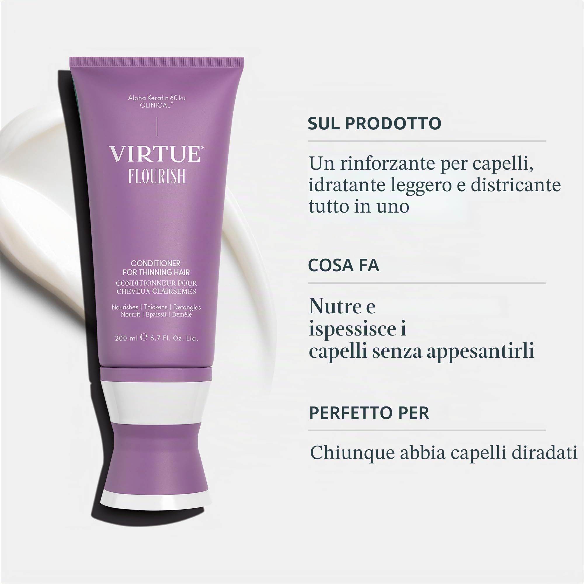 VIRTUE Balsamo Flourish per capelli che si assottigliano | Nutre, ispessisce, districa i capelli che si assottigliano