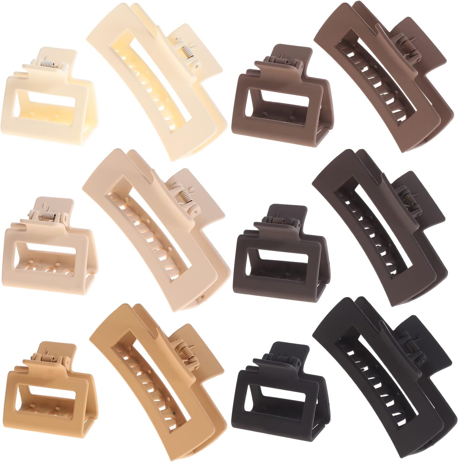 Alemaky 12 Pack Square Claw Clips, Big and Small Neutral Rectangle Hair Claw Clips, Non-slip Matte Large Hair Clips for Women,Strong Hold jaw clip for Thick Thin Hair (Neutral)
