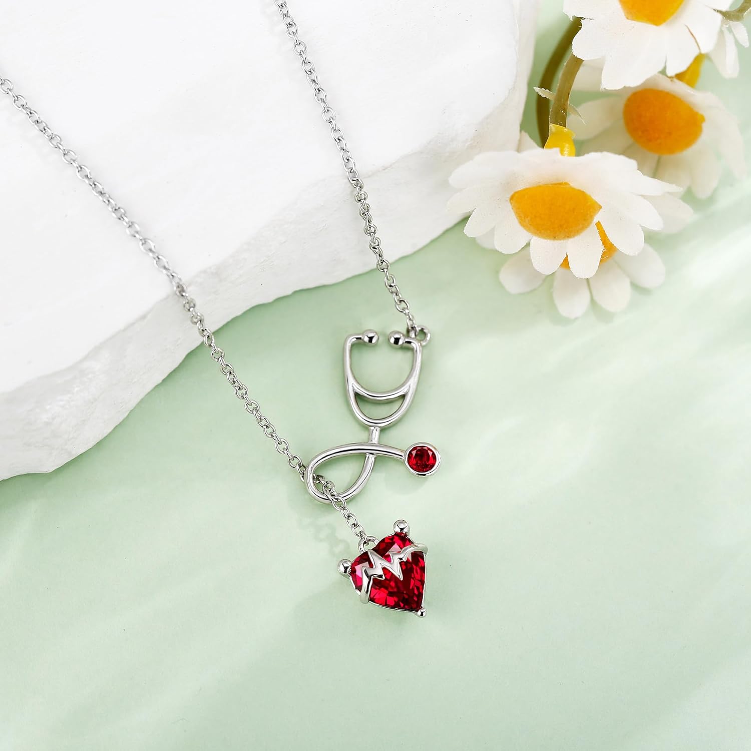 Stethoscope Necklace 925 Sterling Silver Nurse Stethoscope Necklace for Women Doctor Medical Student Graduation Jewelry Gifts - Image 3