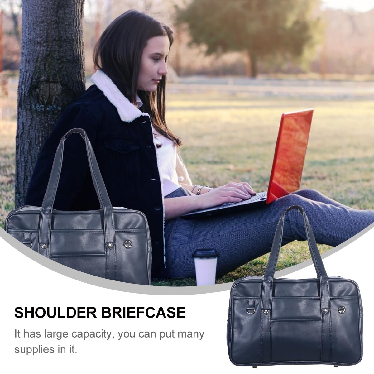 Yardwe Borsa Tracolla in Pu per Laptop Grande Capacità, Leggera e Portatile, Design Moderno Semplice per Ufficio e Uso Quotidiano