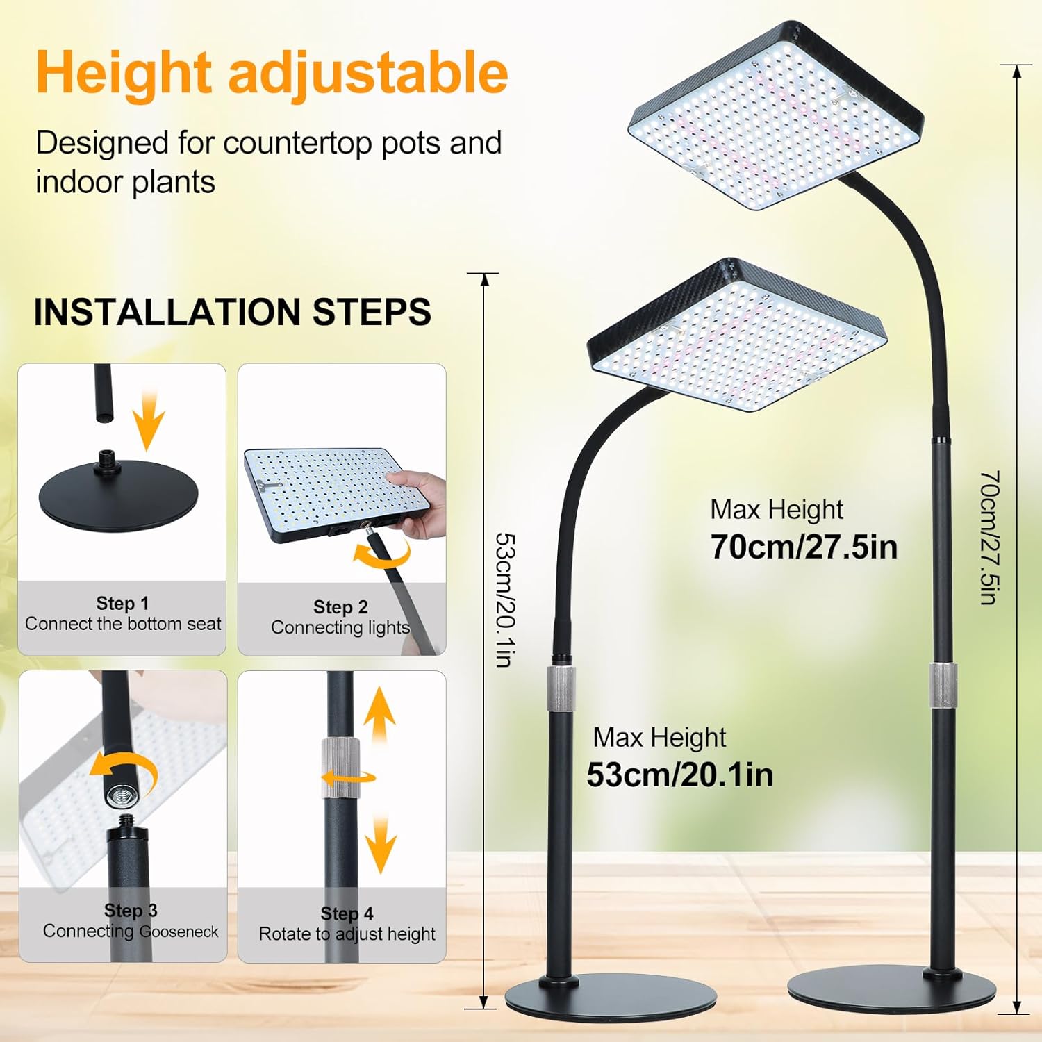 2026 Desk Grow Light, Bright Full Spectrum Grow Lights for Indoor Plants, Bonsai, Seed Starting, 4/8/12/16/20H Timer, 25 Watt Power Draw, NO Need Adapter, 16"-24" Height Adjustable