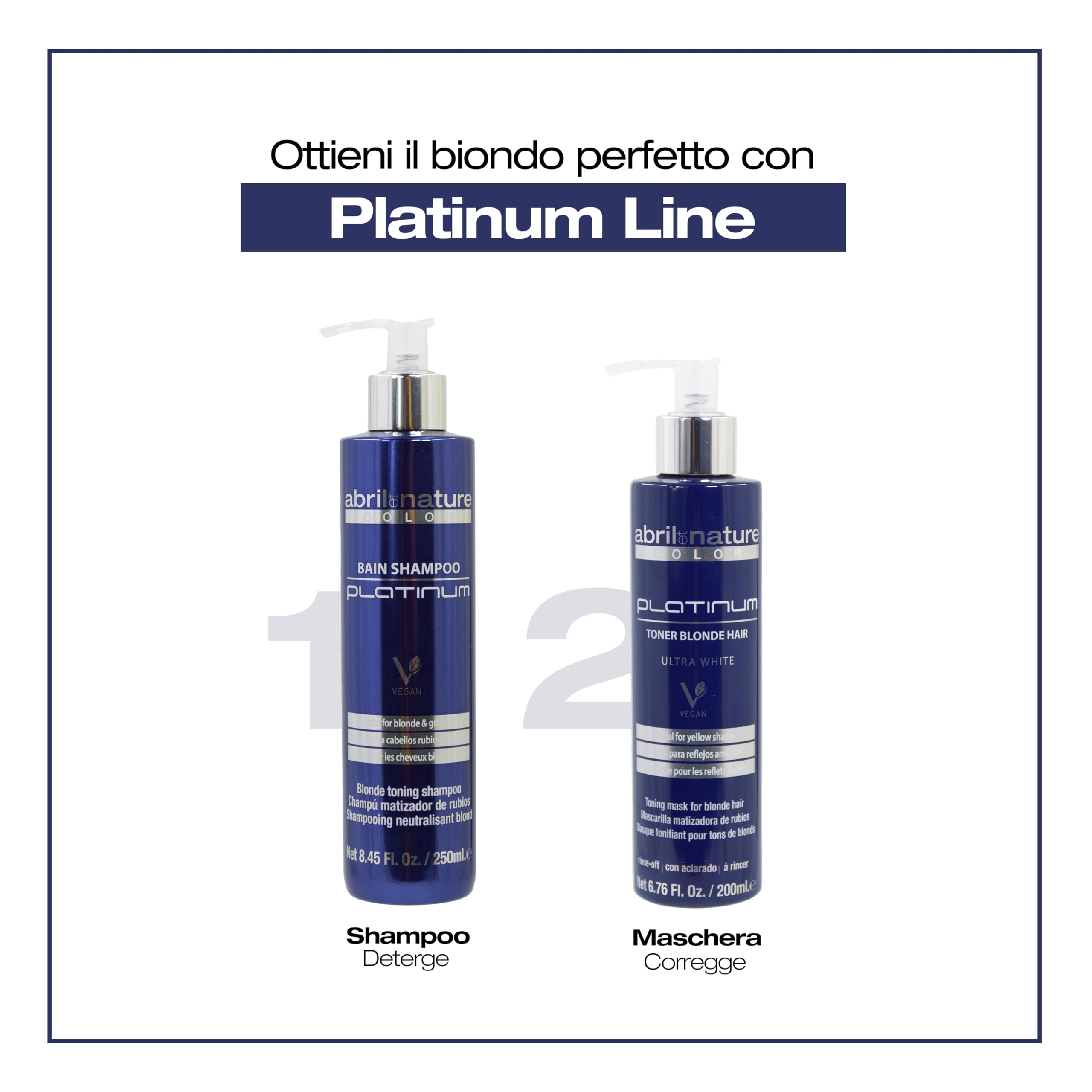 abril et nature - Platinum Shampoo Professionale - Per Capelli Biondi, Decolorati, con Meches e/o con Canizie - Neutralizzante Viola - Addio Toni Gialli - Aspetto Platino - 1000 ml