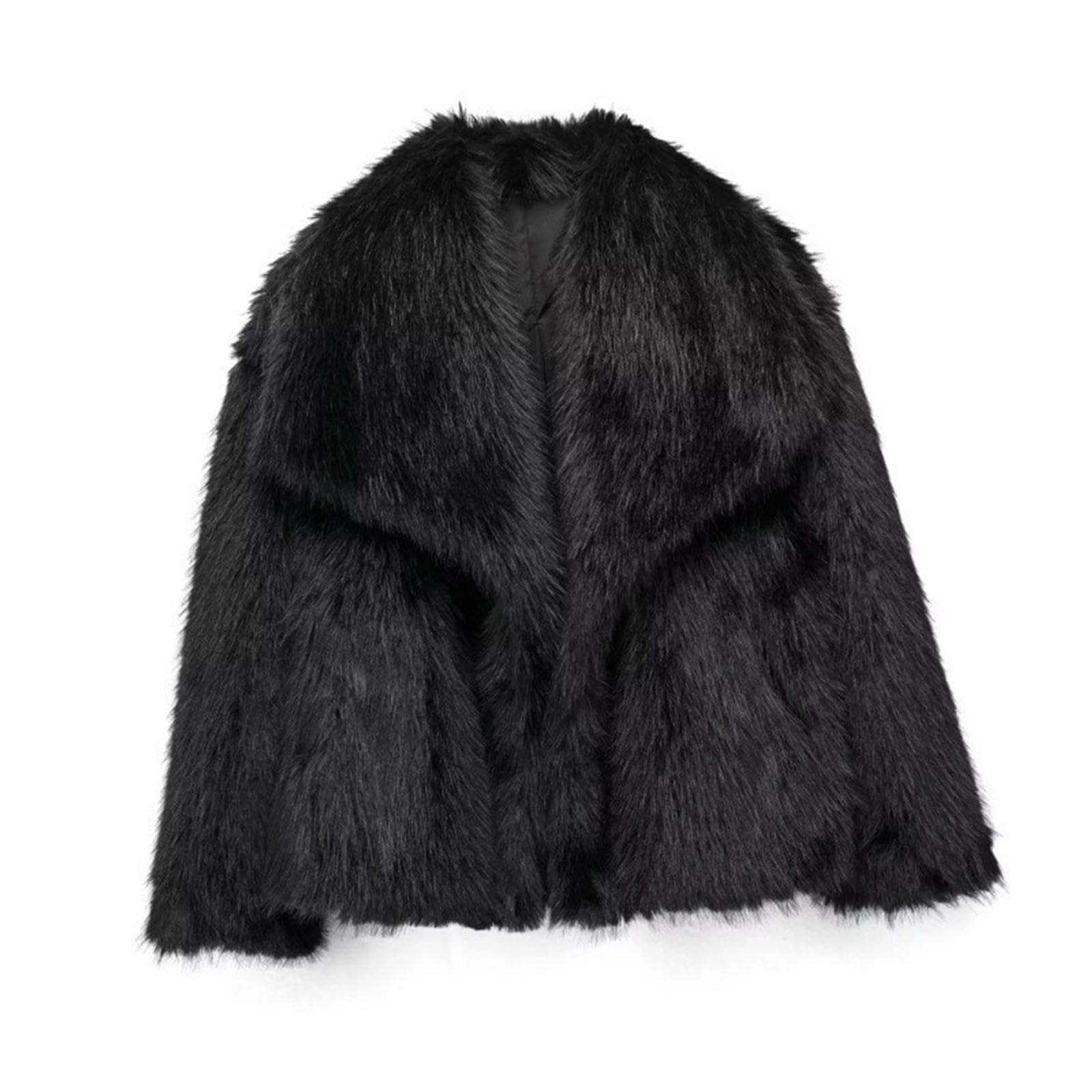 merishopp Women's Faux Fur Coat Cropped Lapel Collar Fashionable Warm Elegant Outerwear XL-picture-40