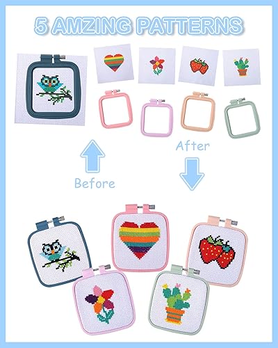 Miniatura 10 de Pllieay 6 kits de punto de cruz para principiantes para niños de 7 a 13 años, kit de bordado para niños, kit de costura para niños, kit de inicio