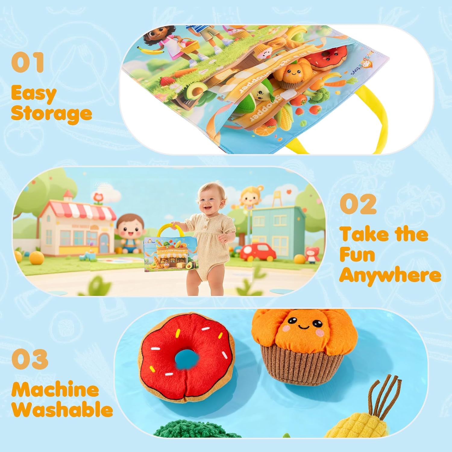 Montessori Toys for 1 Year Old – My First Shopping Trip Baby Sensory Toy, Color Sorting Play Food with Crinkle & Rattle, Fine Motor Skills Learning Gift for 1 2 3 Year Old Boy Girl Birthday Christmas