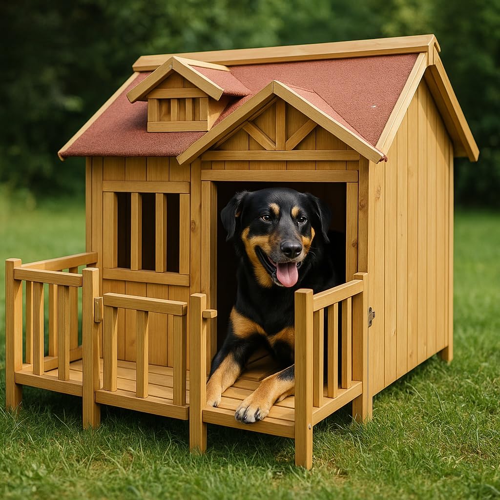 Caseta Perros XL Luxus Perrera Madera balcón terraza jardín Exterior Mascotas Extra Grande