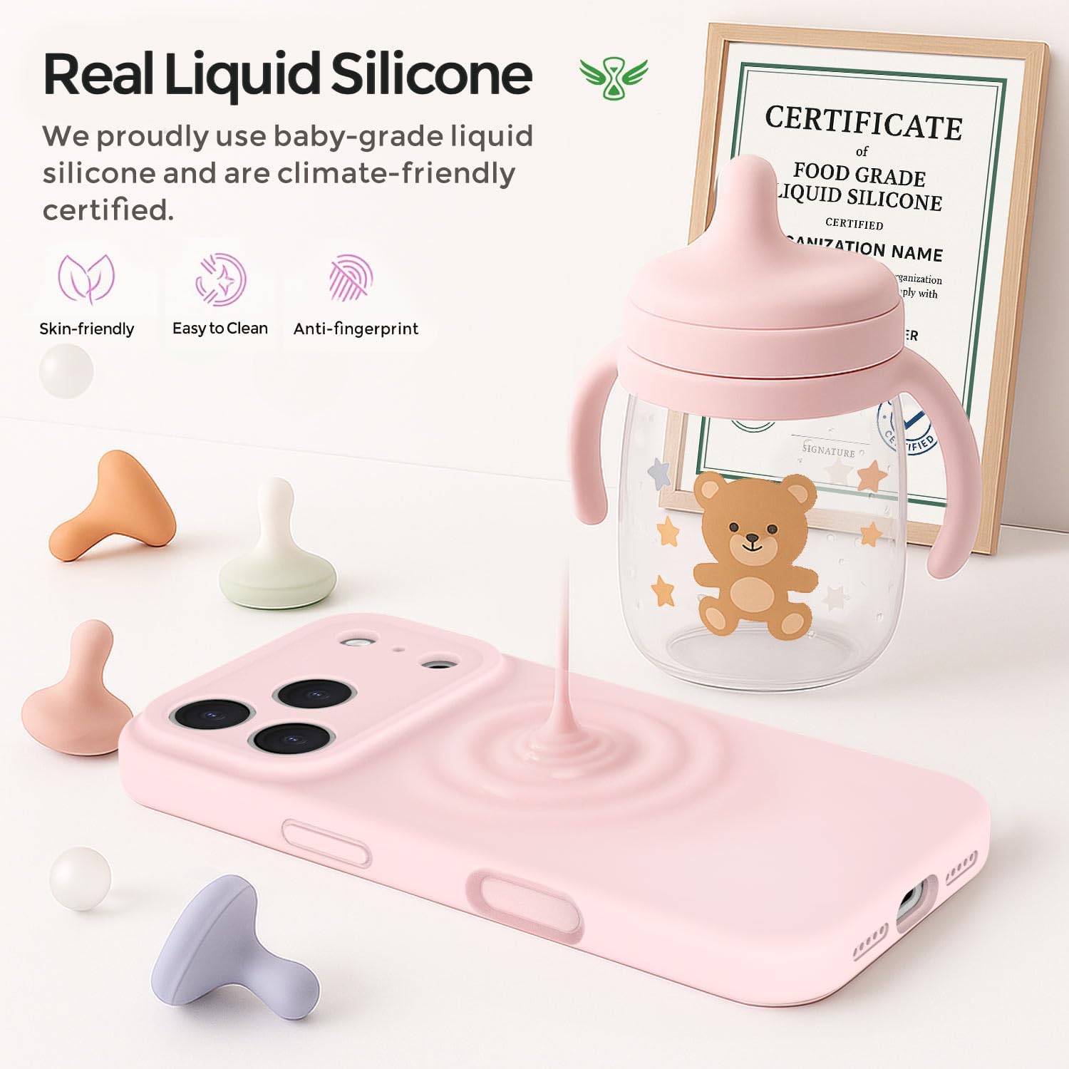 Vooii Magnetic for iPhone 17 Pro Case, Compatible with Magsafe (Premium Liquid Silicone) (Integrated Camera Control Button) Full Body Protective Anti-Scratch Microfiber Lining 6.3, Chalk Pink