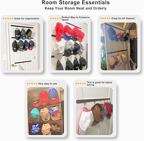 Miniatura 5 de Organizador de gorras de béisbol, con capacidad para hasta 36 gorras, ganchos de metal fuertes, montaje versátil, diseño anticaídas, ahorro de