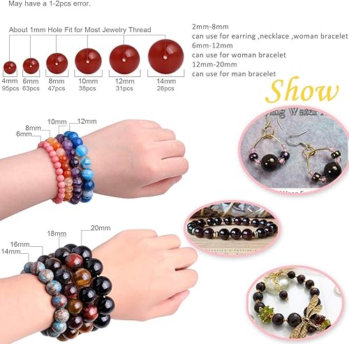 Miniatura 5 de GEM-Inside - Cuentas sueltas de piedra natural de 0.394 in de granate suave y redonda, piedra de energía de cristal para fabricación de joyas, 15