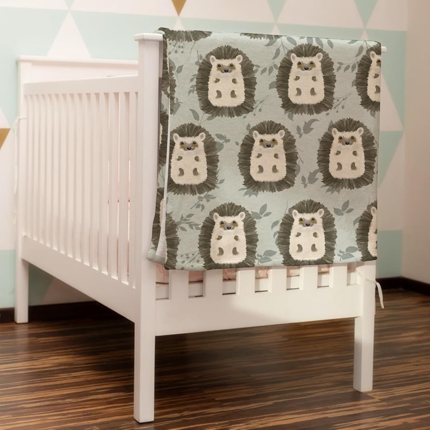 Cute Hedgehog Green Leaves Baby Blanket for Boys Girls Hedgehog Animal Flannel Swaddle Blanket Soft Receiving Blankets for Nursery Stroller Toddler Bed Baby Carseat Crib Playmat 60x80