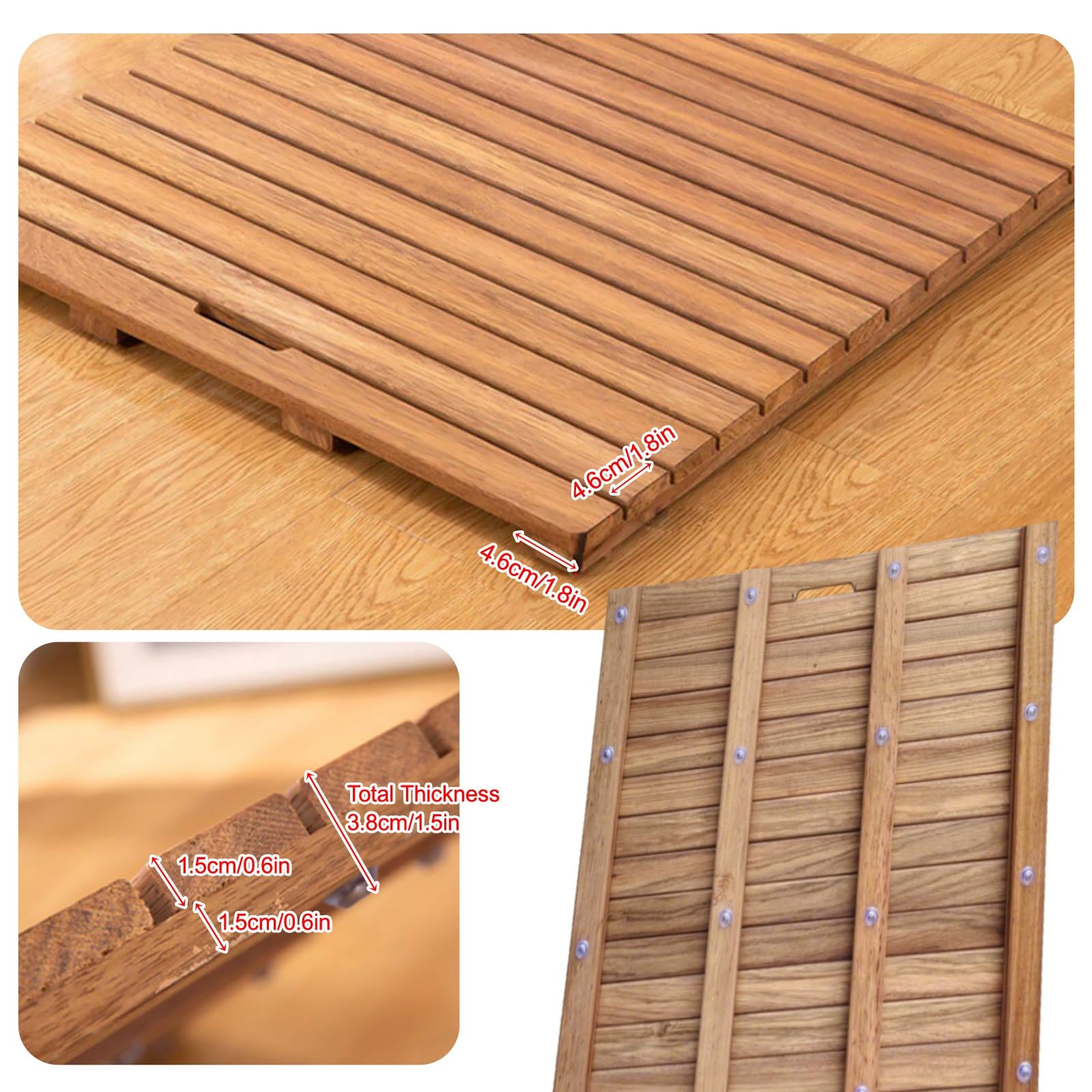 Alfombrilla de baño de madera antideslizante grande para baño, spa, sauna, jardín, diseño de listones, 50 x 100 cm para un drenaje suave y seguridad en el hogar