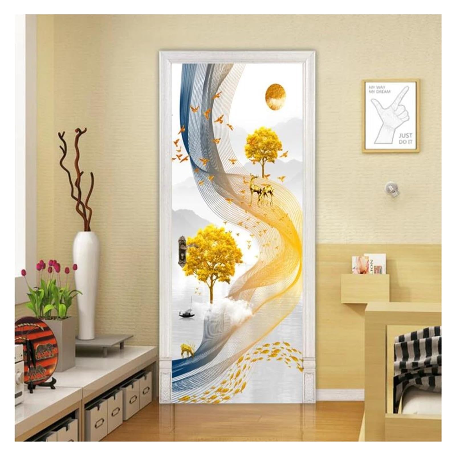 Stickers decoration salon et cuisine : affiche de papier peint mural de porte