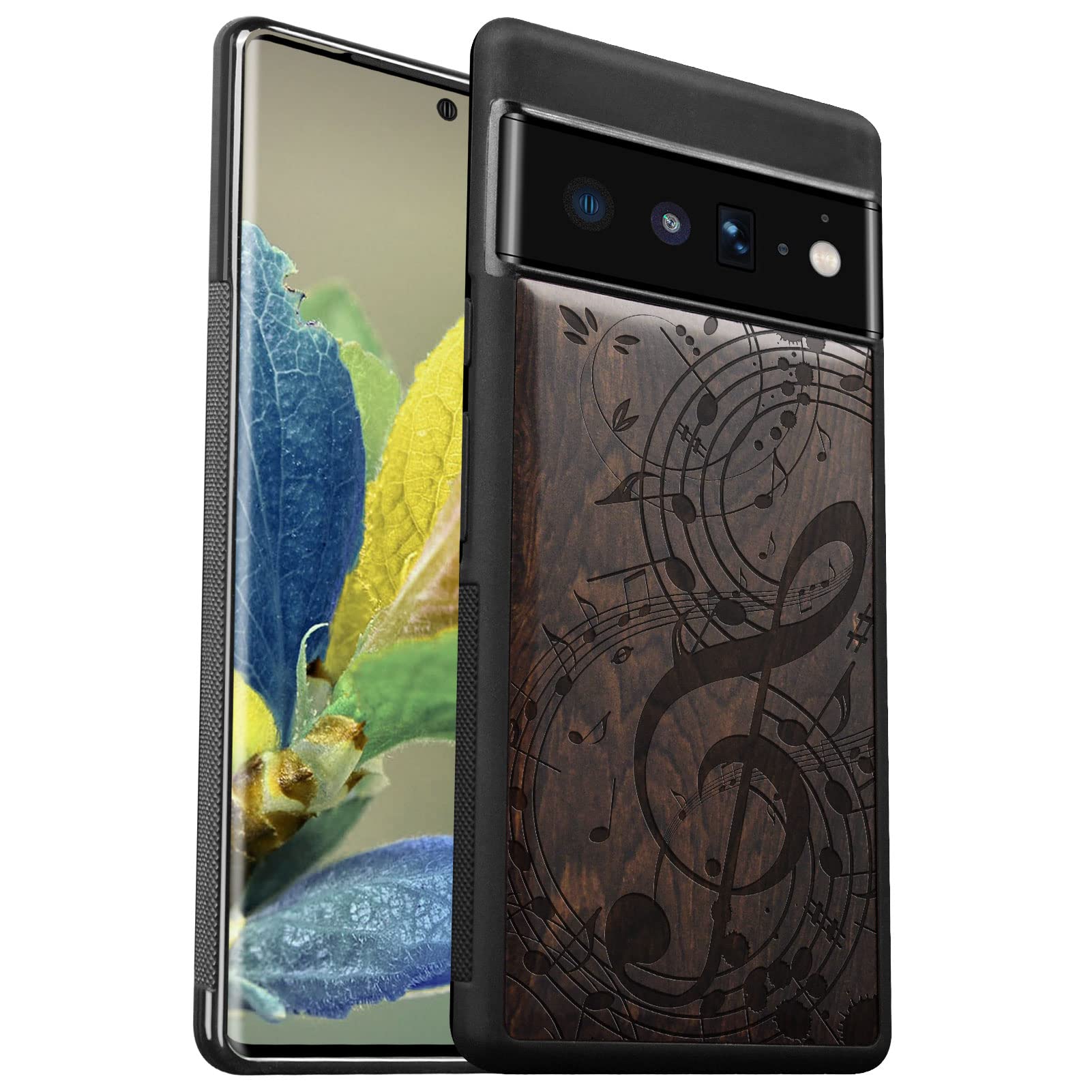 Carveit Designer Wooden Case For Google Pixel 7a Case Cover [Wood Engraving & Shell Inlay] Compatible With Wireless Chargers Pixel 7a Case (A Spiral