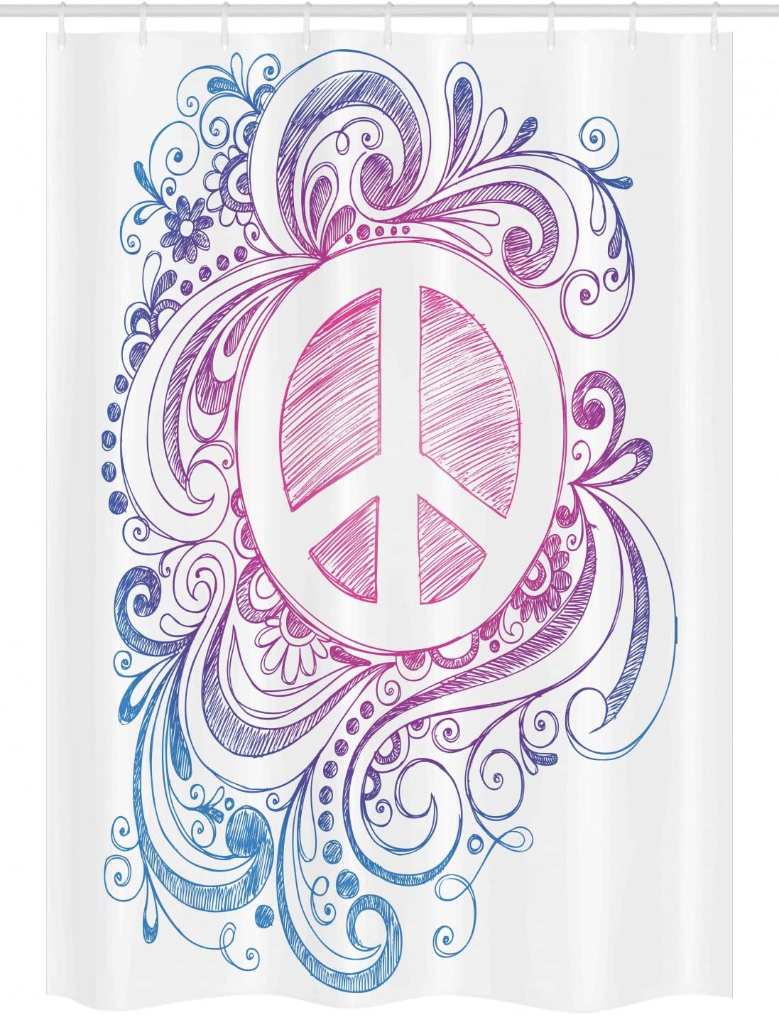 Ambesonne Groovy Stall Shower Curtain, Classic Hand Drawn Style Peace Sign and Swirls Freedom Change Hope Roll, Fabric Bathroom Decor Set with Hooks, 54" W x 78" L, Pink Blue White