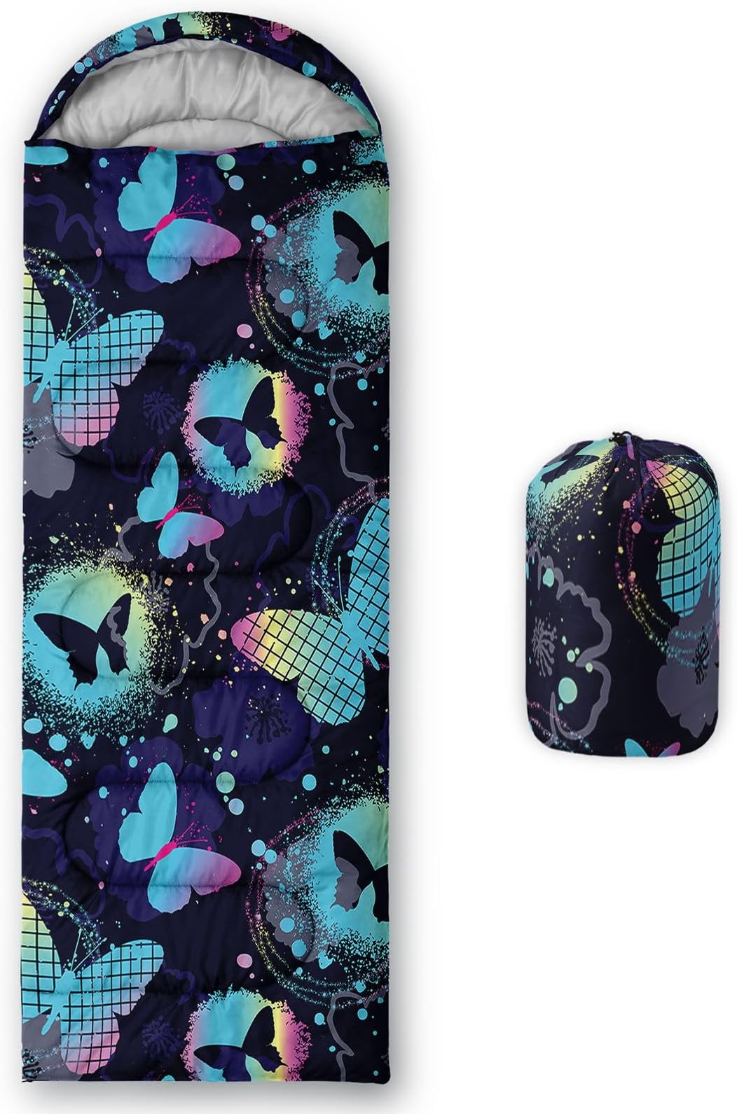 HOSIMA Kids Sleeping Bag for Boys Girls,Black Cat Print-Lightweight Warm Portable Outdoor Indoor-Waterproof Cold Weather Resistant Sleeping Bag for Camping Hiking