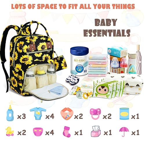 Miniatura 2 de Mochila para pañales de bebé, bolsas de pañales de viaje para bebés, niñas y niños, mochila de gran capacidad, mochila para mujeres, girasol