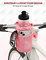 Vista 2 de Portavasos para Bicicleta, Soporte para Botella de Agua en Manillar para Bicicleta con Bolsillos de Malla, Jaula Universal de Tela para Botella