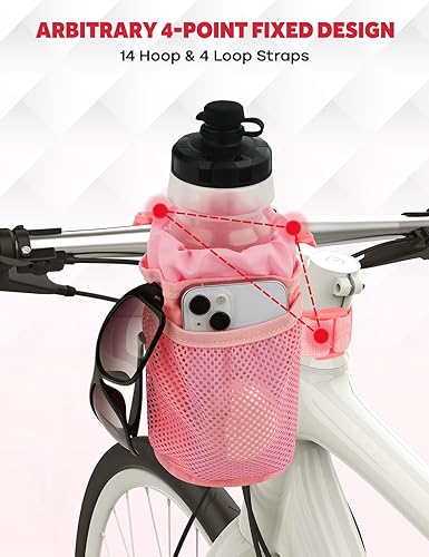 Miniatura 2 de Soporte para tazas de bicicleta, manillar para botella de agua para bicicleta con bolsillos de malla, jaula universal de tela para botellas de agua
