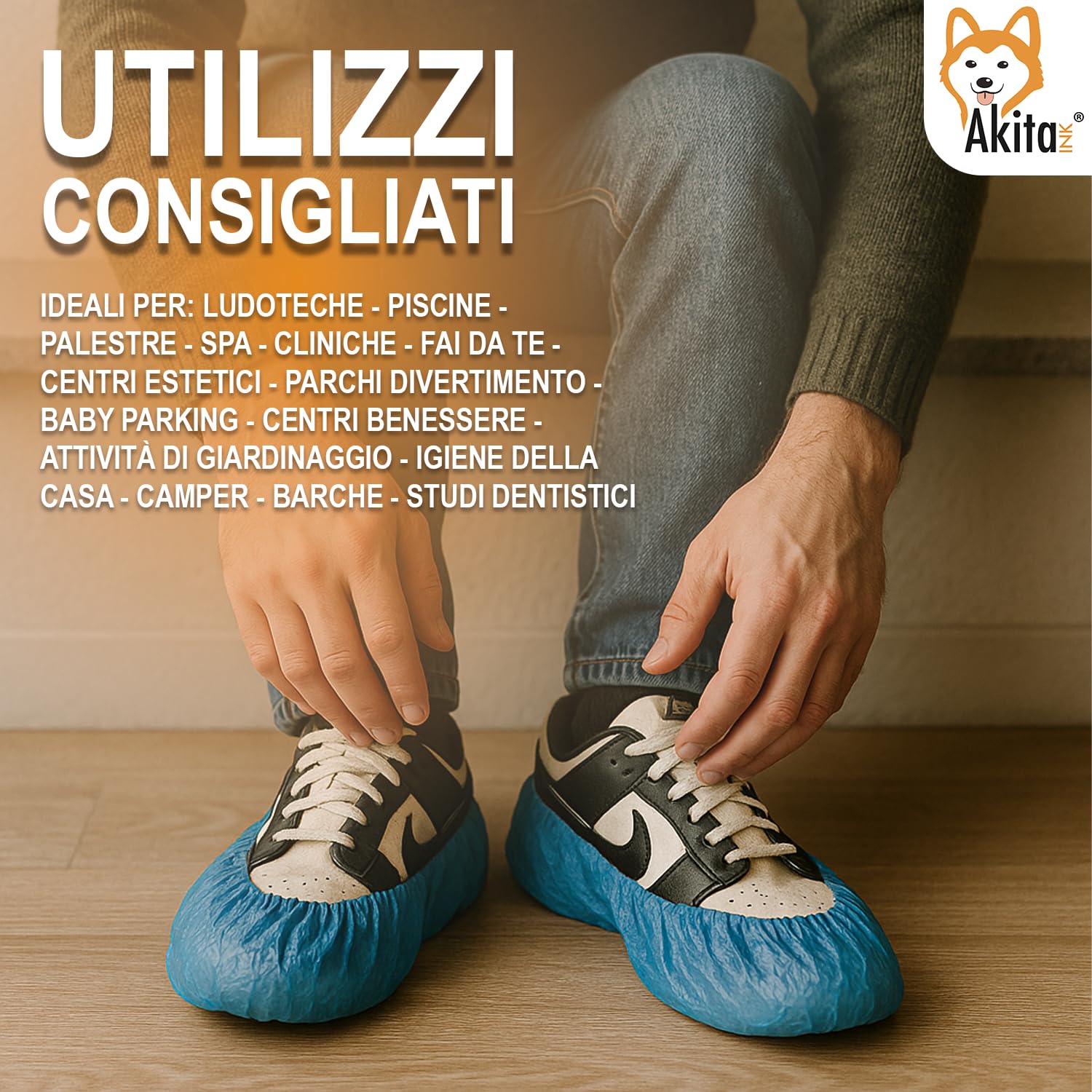 Copriscarpe Monouso in CPE AKITAInk – Blu, Suola Goffrata, Taglia Unica Fino al 48, Impermeabili, DPI per Pulizia