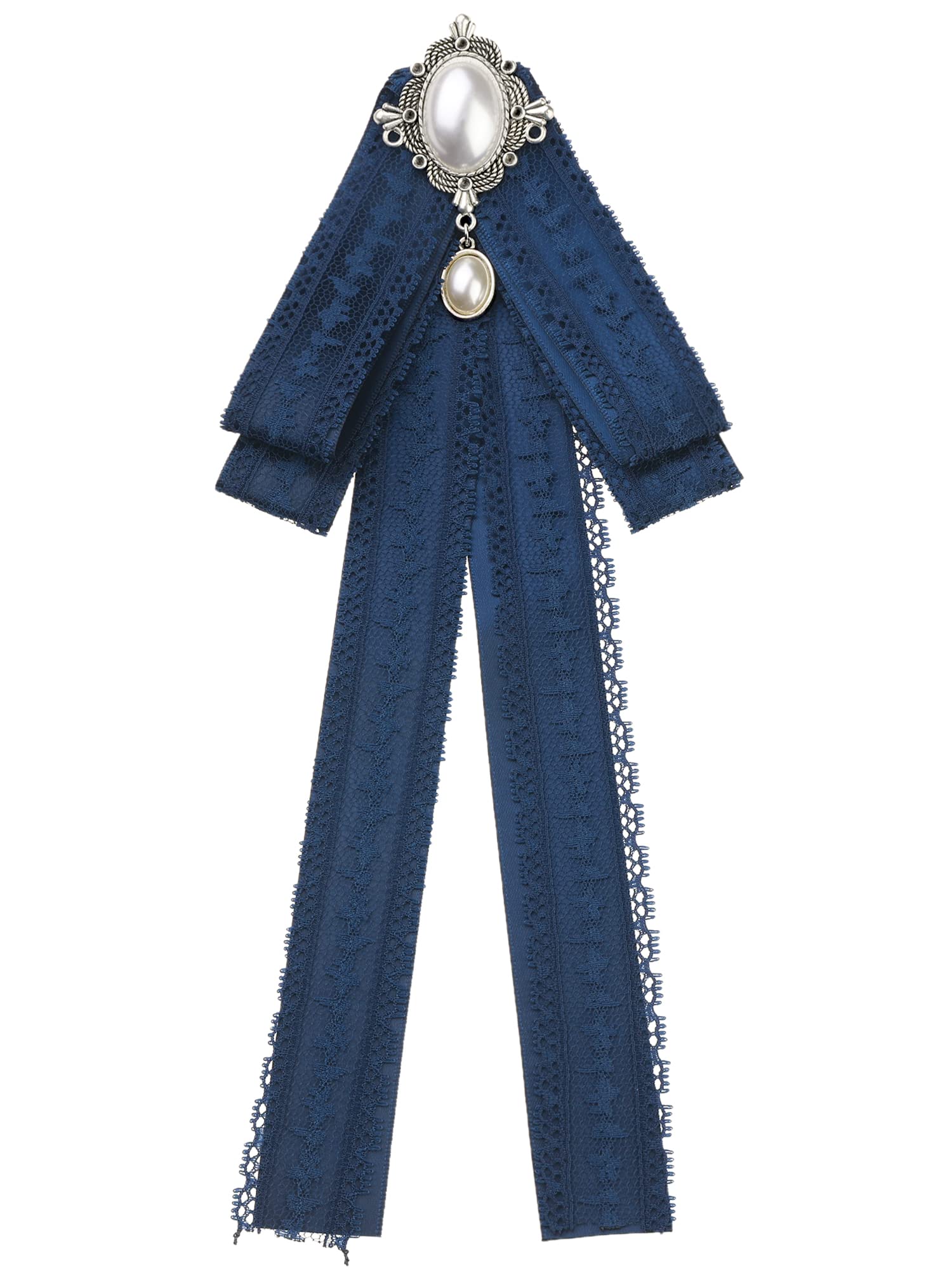 Elerevyo Women's Lace Pre-Tied Bow Tie Retro Bowknot Pin Bowties Satin Brooch