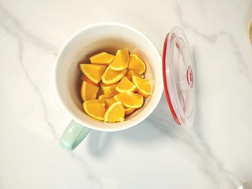 Miniatura 10 de Tazón de porcelana naranja de 30 onzas con tapa y asa para sopa, ensalada, cereales y fideos instantáneos, taza de sopa con mango de preservación
