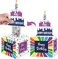 Vista 6 de Caja de regalo de cumpleaños con calcomanías de bricolaje para cualquier edad, soporte de dinero sorpresa para regalo en efectivo con tarjeta