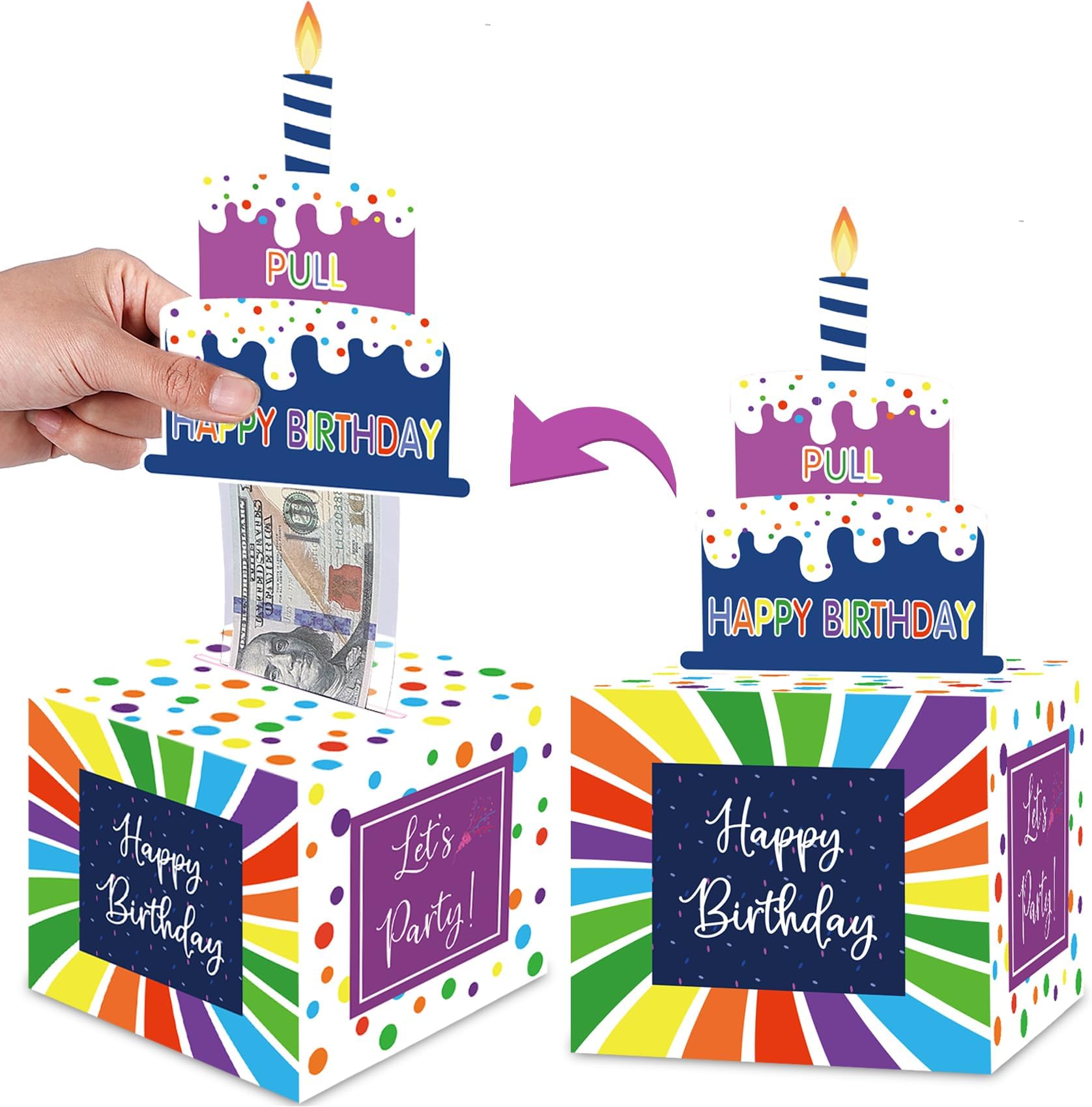 Birthday Money Box for Cash Pull, Surprise Roll Gift Boxes for Kids Adults with Happy Birthday Day Card and 50Pcs Transparent Bags - A Fun and Loving Way to Give Money as Gift