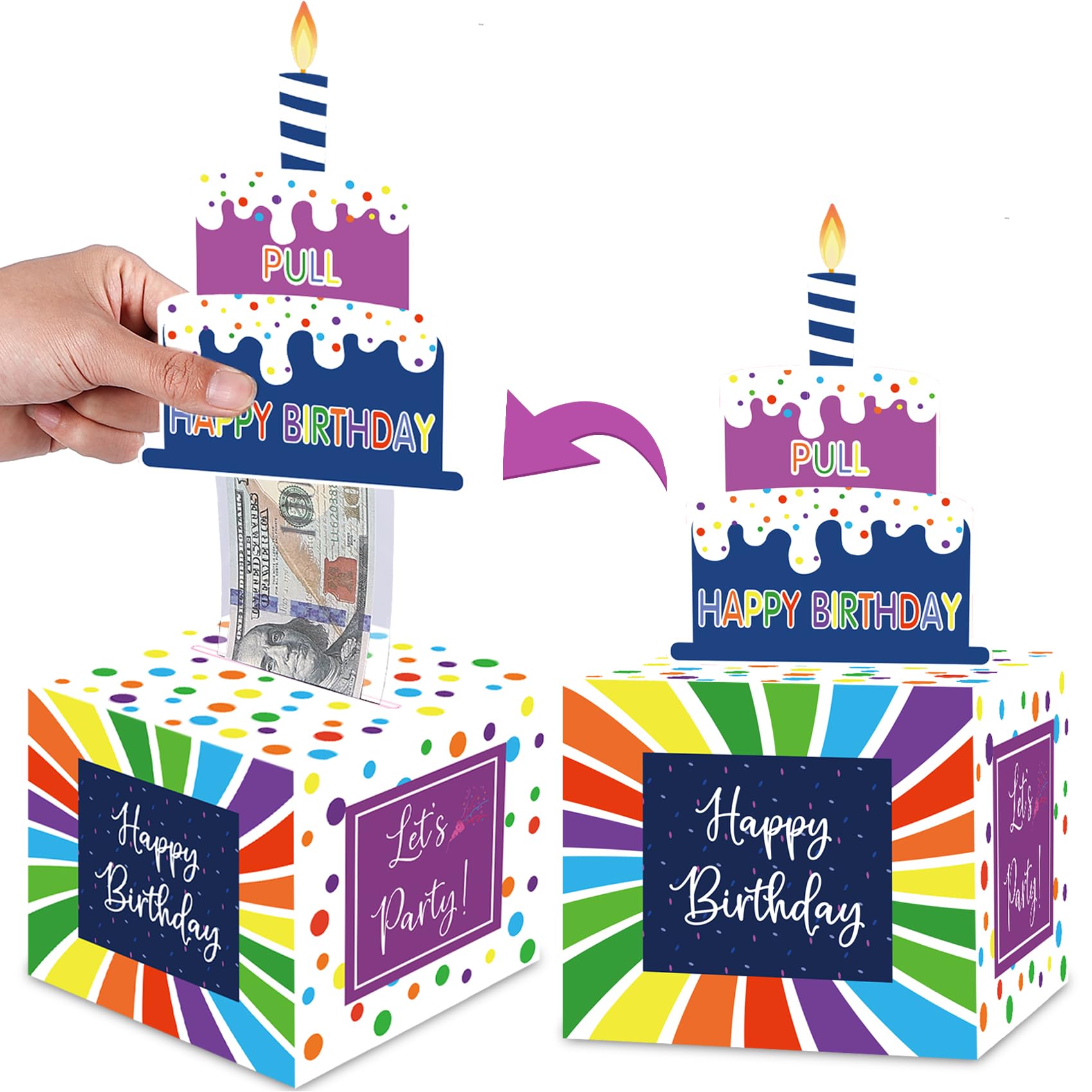 Meiidoshine Birthday Money Box for Cash, Surprise Money Roll, Gift Boxes for Kids and Adults, with Happy Birthday Day Card and 100 Clear Bags - A Fun and Loving