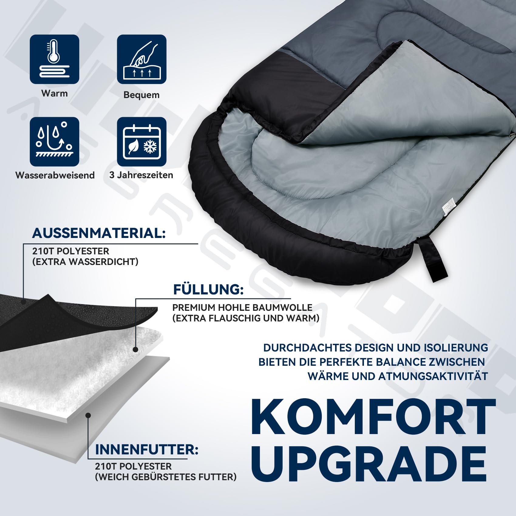 3Jahreszeiten-Camping-Schlafsack für Erwachsene und Kinder – Ultraleichter, kompakter, wasserdichter Rucksack-Schlafsack