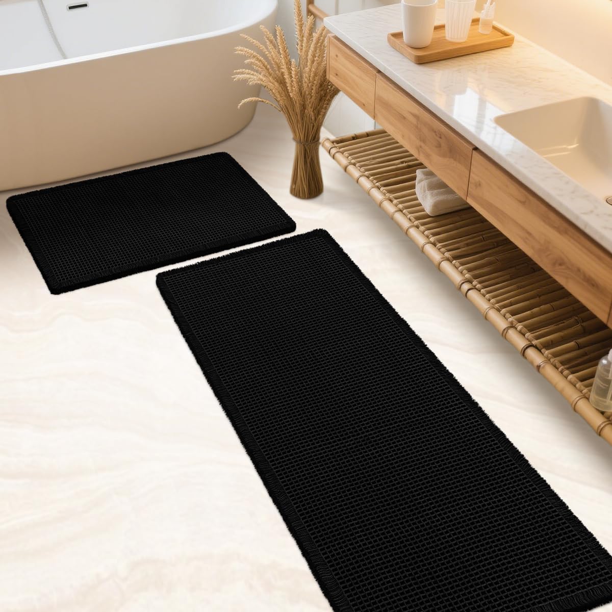 IM HOME Waffle Weave Boho Bath Mat Set