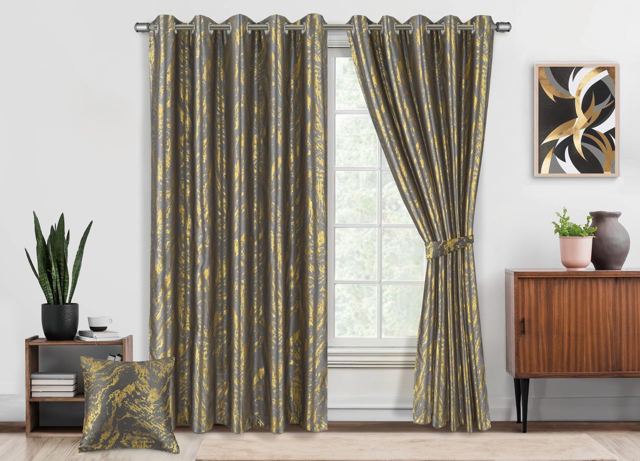 MILANO COLLECTIONS® Metallic Foil - Marble Printed Pattern Blackout Curtains for Bedroom & Living Room – 2 Panels with Tiebacks – Noise-Reducing, Sunlight Blocking for Home Décor - (Grey)