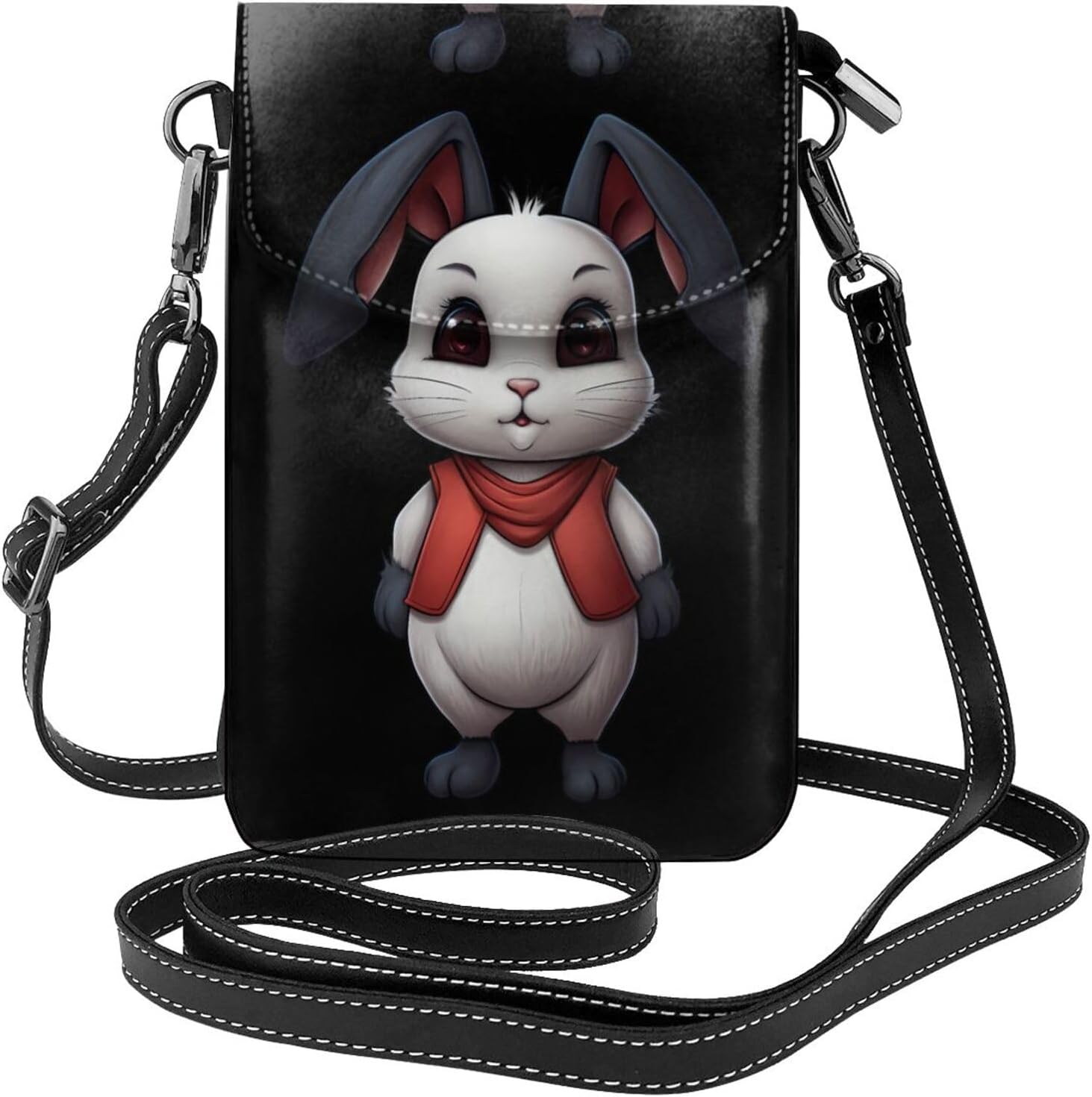 Small Cell Phone Purse 7.6x4.9in MSRHIUEF Cartoon Bunny Printed Fashionable, Practical, Multifunctional Leather Crossbody Flap Phone Case for Women