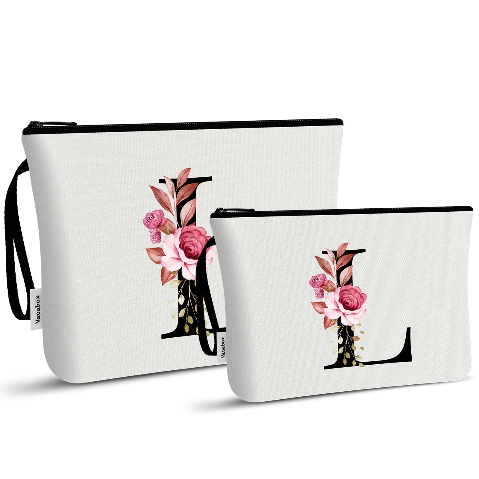 Vavabox A-Z Personalized Makeup Bag, Birthday Gifts for Women Mom, Gifts for Best Friend, Bride Bridesmaid Cosmetic bag (L, 03-White Set)