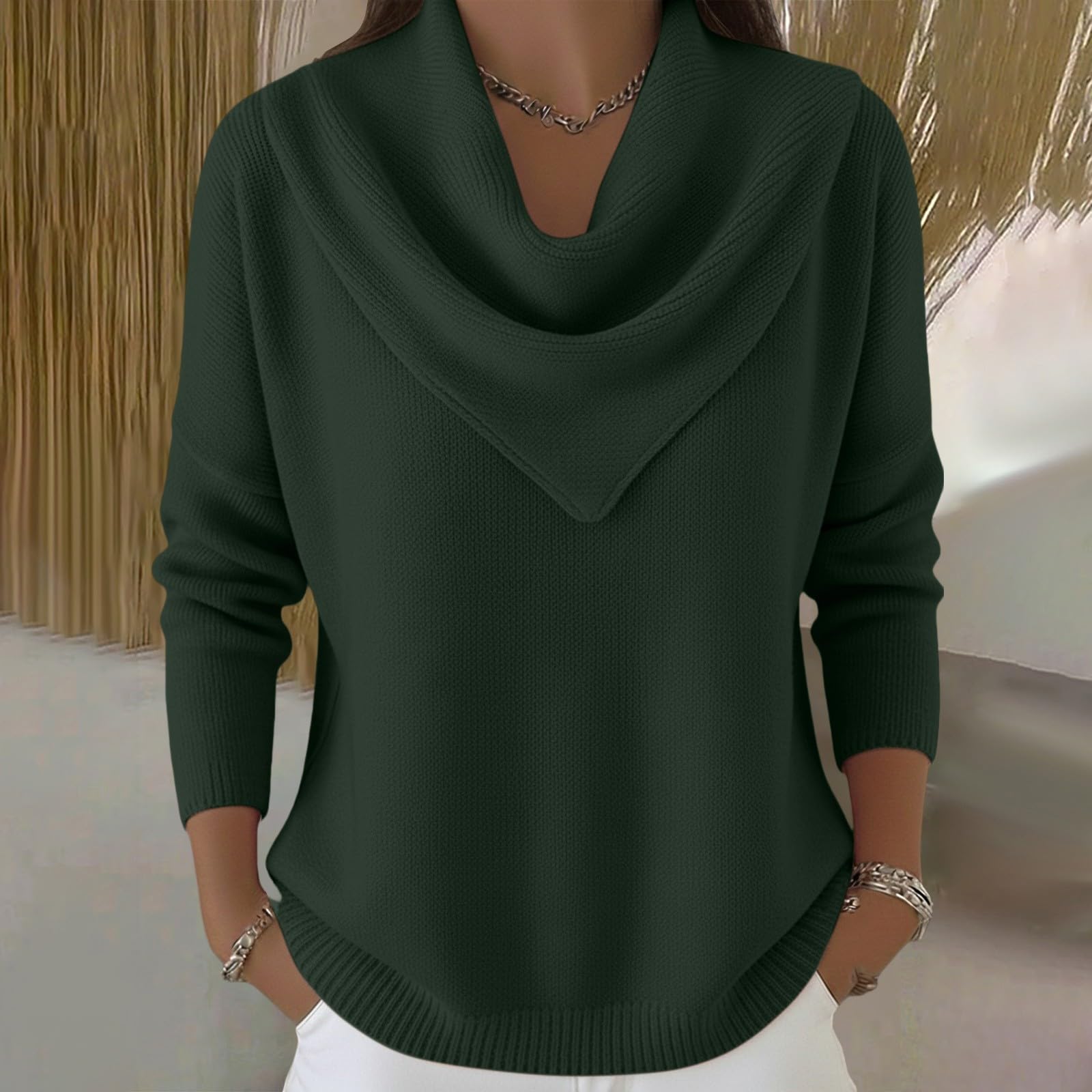 Magliette Donna Con Scollo A V Plissettato Manica Lunga Lavorata A Maglia | Sweatshirt Tinta Unita Leggero Traspirante Morbida E Confortevole Maglione Slim Fit Elegante Da Indossare Tutti I Giorni