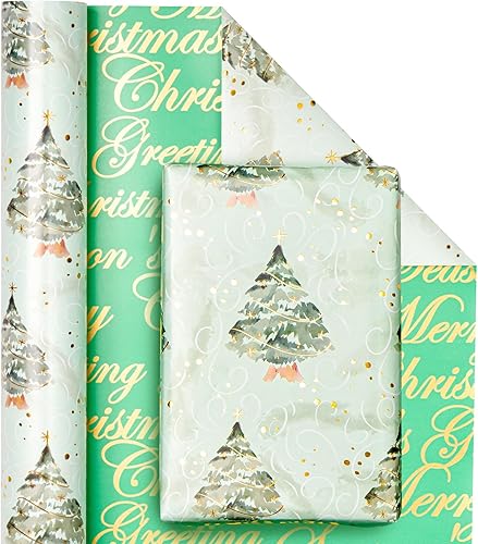 Vista 183 de WRAPAHOLIC Papel de regalo reversible de Navidad, mini rollo, 17 pulgadas x 33 pies, diseño de gnomo azul morado y cuadros con brillo metálico