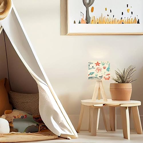 Miniatura 4 de Lámpara de mesa con trípode, animales del océano, peces y mesita de noche, lámpara de escritorio regulable con base de madera, pantalla de tela para