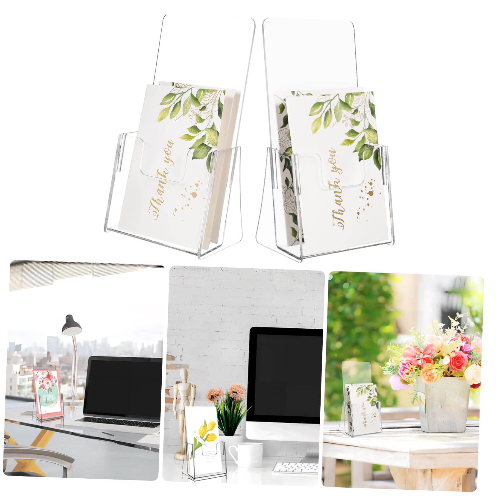 OUNONA Portafolletos de Acrílico 2 Pcs Expositor Porta Menú Multifuncional Diseño Compacto para Oficina o Hogar